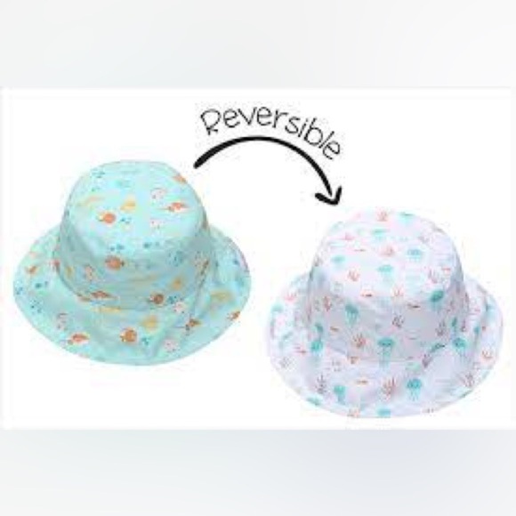 Flap Jack Kids Reversible Baby Fish/Jellyfish Patterned Sun Hat - Picture 1 of 7